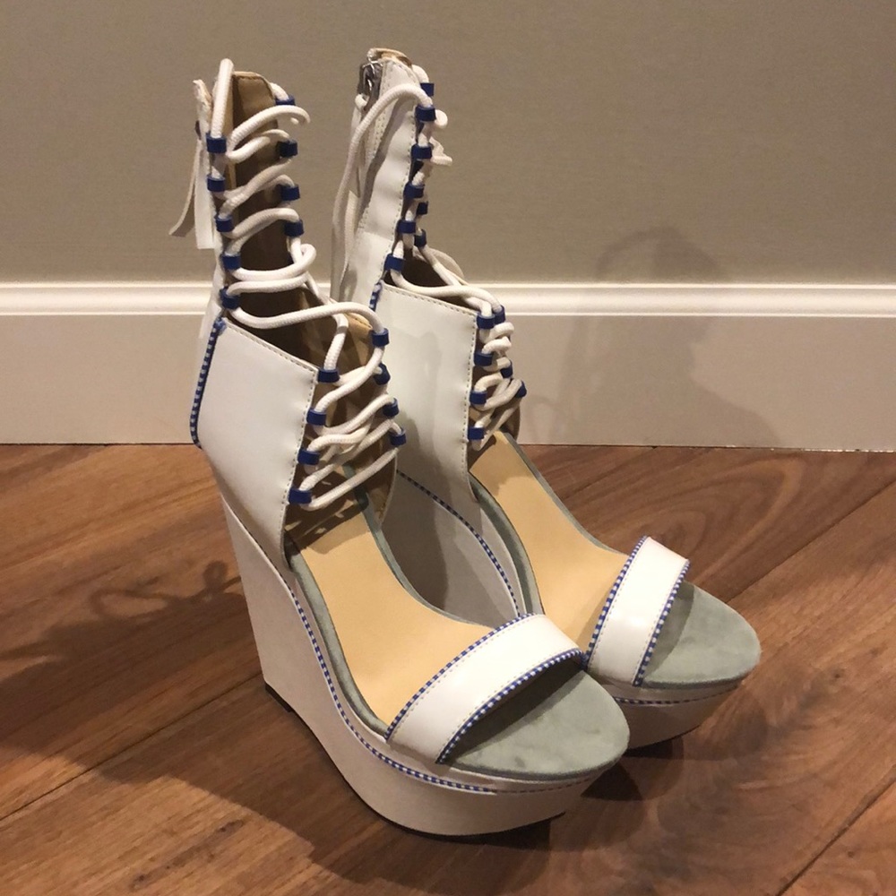 Patent white high heel sandals